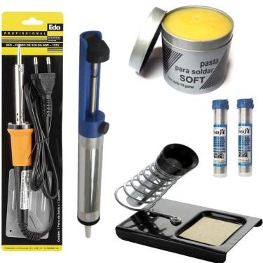 Imagem de Kit Ferramentas Ferro Solda Tubetes Sugador Suporte E Pasta  Voltagem 127v 60w