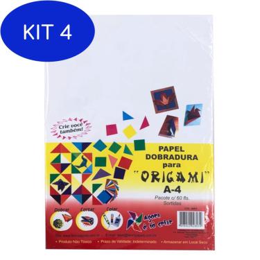 Imagem de Kit 4 Papel Para Dobradura Origami Leoni A4 60 Folhas