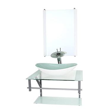 Imagem de GABINETE DE VIDRO PARA BANHEIRO 60CM AC CUBA OVAL BRANCO COM TORNEIRA CASCATA