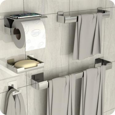 Imagem de Kit Acessórios Para Banheiro Inox Ventosa Adesivo 5pçs ELG