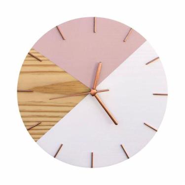Imagem de Relógio De Parede Geométrico Branco E Rosa 28cm - Edward Clock