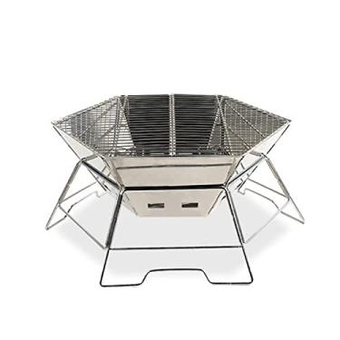 Imagem de Fogão de acampamento à lenha dobrável portátil de aço inoxidável para mochilão fogão para caminhadas ao ar livre, acampamento, churrasco, grelhar, cozinhar grelha dobrável acampamento fogão a madeira, prata, 49,5 * 45,5 * 22 cm