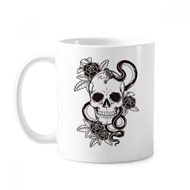 Imagem de Caneca de cerâmica com estampa de desenho de cobra de crânio animal xícara de porcelana de café