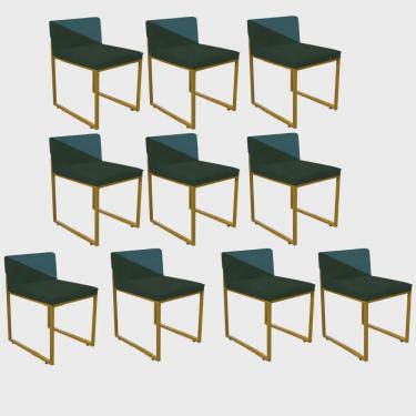 Imagem de Kit 10 Cadeira Office Lee Duo Sala de Jantar Industrial Ferro Dourado Suede Verde e Azul Turquesa - Ahazzo Móveis