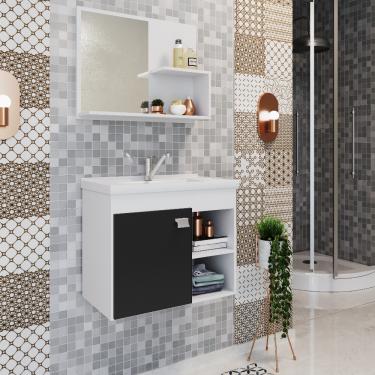 Imagem de Conjunto para Banheiro com Cuba 1 Porta Bia MGM Móveis - Branco com Preto