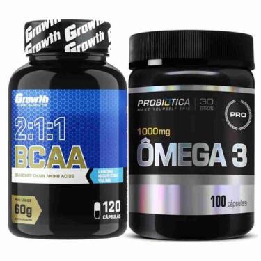 Imagem de Kit Bcaa 120 Caps Growth + Omega 3 100 Caps Probiotica - Growth Supple