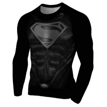 Imagem de Camiseta Compressão Superman Masculina Atlética (G, Preto)