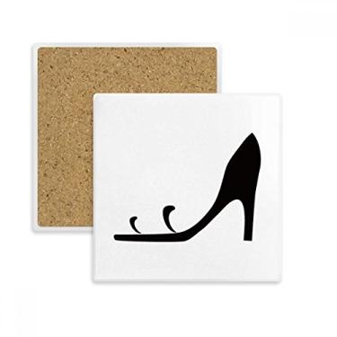 Imagem de Saltos altos pretos gráficos simples contorno quadrado porta-copos caneca suporte subplaca pedra isolante