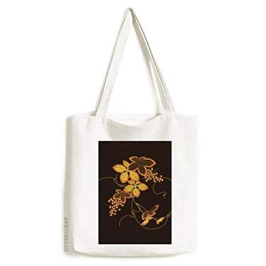 Imagem de Bolsa de lona com estampa de flor marrom japonesa bolsa de compras casual
