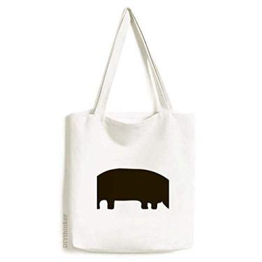 Imagem de Bolsa de lona preta hipopótamo animal retrato bolsa de compras casual bolsa de mão