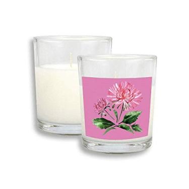 Imagem de Aquarela rosa crisântemo verde velas brancas vidro perfumado cera de incenso