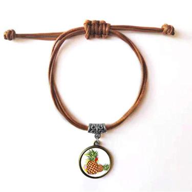Imagem de DIYthinker Pulseira de couro com estampa de abacaxi para casal de frutas com cordão de couro marrom joia presente
