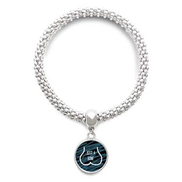 Imagem de DIYthinker Just Bone Pulseira de prata azul com pingente redondo e desenho divertido