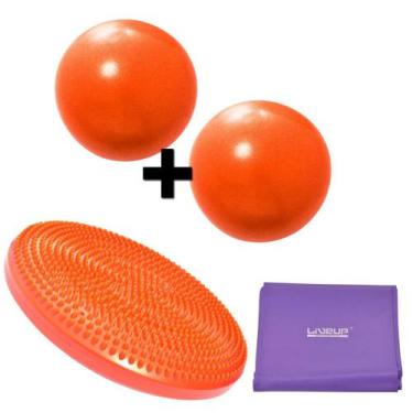 Imagem de Disco Inflavel Equilibrio + 2 Overball Para Pilates 25cm Laranja+ Faix