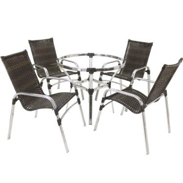 Imagem de Jogo Com 4 Cadeiras E Mesa Emily Em Aluminio Para Piscina, Varanda E Área - Trama 