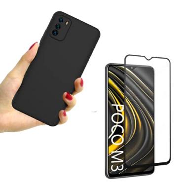Imagem de Capa Capinha Case Silicone Premium Aveludada Compatível Xiaomi Poco M3 + Película Vidro 3d 9d