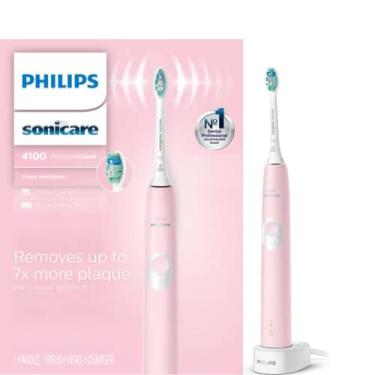 Imagem de Philips Escova de dentes elétrica recarregável Sonicare ProtectiveClean 4100, controle de placa, rosa pastel