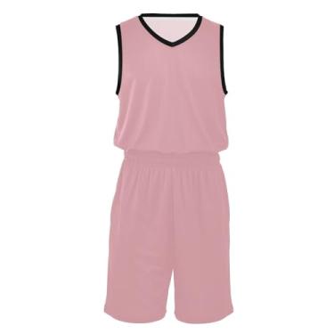 Imagem de CHIFIGNO Camisa de basquete masculina e shorts leves de secagem rápida uniforme para qualquer esporte, Blush rosa, GG