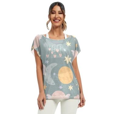 Imagem de Camisetas femininas de manga curta Night Sky with Stars, manga morcego, camisetas casuais de manga curta, Céu noturno com estrelas, G