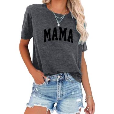 Imagem de FKEEP Mamãe camiseta feminina com estampa de letras, mamãe, presentes, camisetas casuais, manga curta, caimento solto, B Cinza, G