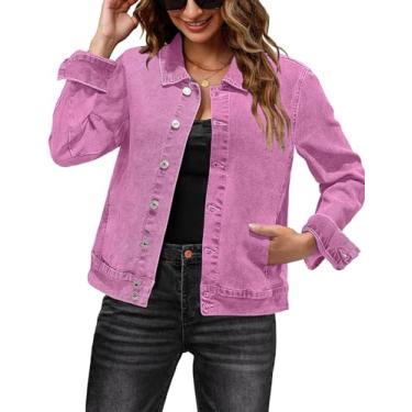 Imagem de luvamia Jaqueta jeans feminina, moderna, elegante, casual, manga comprida, elástica, jaqueta de ganga, jaqueta ocidental com bolsos, Chateau Rose, M