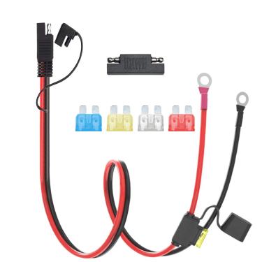 Imagem de OUQYLG Cabo de carregamento de bateria SAE 10AWG SAE para terminal de anel O Fio, cabo SAE de desconexão rápida de 2 pinos com fusível de proteção 10A 15A 20A 25A com 1 conector reverso de polaridade