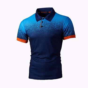 Imagem de BAFlo Camisetas polo masculinas com estampa 3D gradiente, Azul marinho + amarelo, P