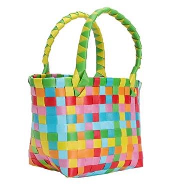 Imagem de Cabilock Cesta de comidas Rattan sacola de praia de tecido de plástico rattan bolsa de alça de palha armazenamento de brinquedos de praia, Amarelo, verde, 17x15cm