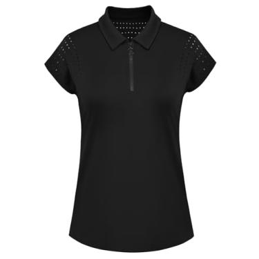 Imagem de JACK SMITH Camisa polo feminina de golfe com manga curta, ajuste seco, UPF50+, leve, para treino, P-2GG, Preto, M