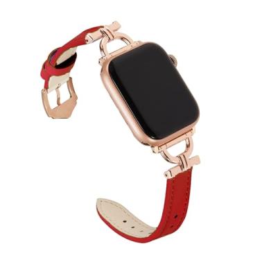 Imagem de Osber Pulseira de couro genuíno compatível com Apple Watch femininas de 42 mm(s3) 44 mm, 45 mm, 46 mm (série 10 2024) e 49 mm (ultra 1/2), fivela de metal dourada em forma de D para iWatch séries 10,