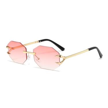 Imagem de Óculos de sol hexagonal sem aro, feminino, masculino, retrô, irregular, quadrado, óculos de sol uv400, tamanho único, preto