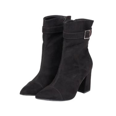 Imagem de Botinha Feminina Cano Baixo Camurça Salto Alto Bloco Bico Fino (Preto, BR, Adulto, Numérico, 36)