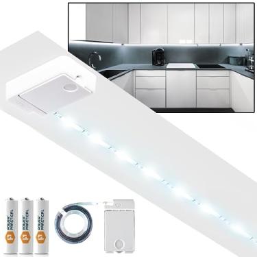 Imagem de POWER PRACTICAL Iluminação sob armário Luminoodle - Faixa de luz LED para prateleiras, armários de cozinha e móveis, 1 pacote inclui botão liga/desliga e adesivo de fita adesiva - branco luz do dia