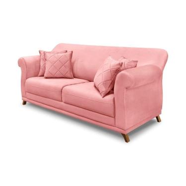 Imagem de Sofá 2 Lugares Pé De Madeira Julieta 160 Cm Veludo S04 - D`rossi Cor Rosa