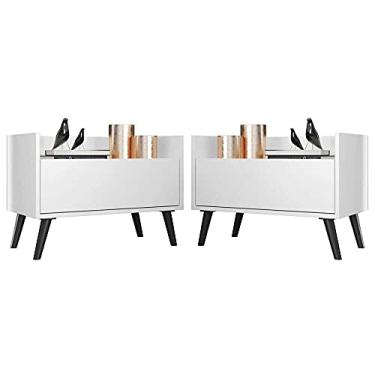 Imagem de Kit c/ 2 Mesas de Cabeceira 60 cm c/Pés Retrô Multimóveis Branca/preta