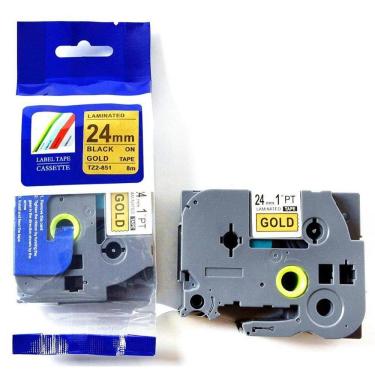Imagem de Fita Aplicável Brother Tz Tze 851 Dourada Letra Preta 24Mm