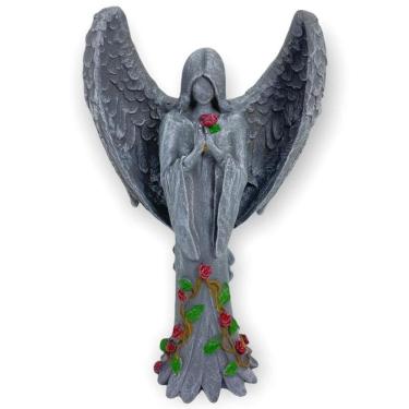 Imagem de Escultura Anjo Negro Fêmea 25Cm Cor Cimento Claro Em Resina