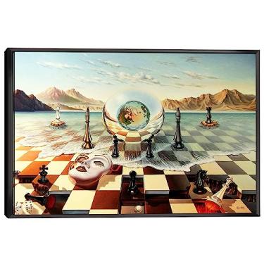 Imagem de Arte de parede Salvador Dali Máscara de xadrez no mar Pintura emoldurada arte em tela para quarto decoração de sala de estar pronta para pendurar