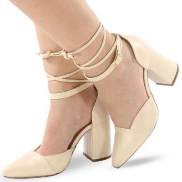 Imagem de Sapato Scarpin Re&Ton Bico Fino Salto Médio Grosso SC8, Bege, 38