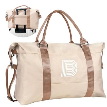 Imagem de Vogewood Bolsa esportiva de viagem inicial para academia, bolsa de fim de semana personalizada, monograma, bolsa noturna com letras, Off-white, B, Bolsa esportiva de viagem com manga de carrinho