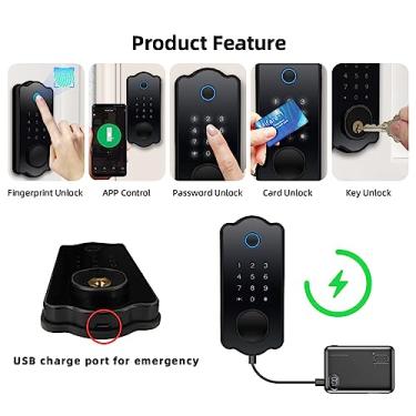 Imagem de Fechaduras de Porta para Porta da Frente, Fechaduras Inteligentes para Porta da Frente Fechadura de Porta de Entrada Sem Chave Com Teclado, Fechadura de Impressão Digital,