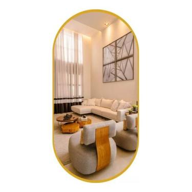 Imagem de Espelho oval 80x40cm com moldura alumínio dourado - Woodglass
