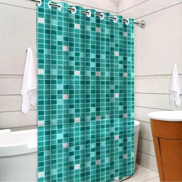 Imagem de  Cortina de Box Banheiro com Ilhós Pastilha Verde Impermeável Grossa -