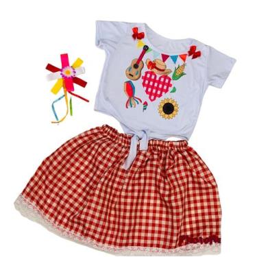 Imagem de Conjunto Xadrez Feminino Infantil Camisa de Nó e Saia Xadrez Festa Jun
