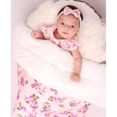 Imagem de Manta com Sherpa Dupla Face para Bebê Floral Rosa 01 Peça - Amora Baby