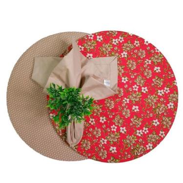 Imagem de Kit 1 lugar de capa de sousplat dupla face - Flores com fundo vermelho