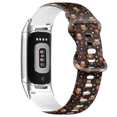 Imagem de Pulseira de silicone macio compatível com Fitbit Charge 5/Fitbit Charge 6 (corujas fofas corujas) para mulheres e homens