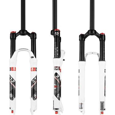Imagem de Garfo de suspensão de ar de liga de alumínio para bicicleta MTB 26/27,5/29" MTB, ajuste de rebote, trilho reto QR 9mm joureny 120mm fechamento manual/remoto XC AM FR MTB garfo dianteiro (branco trava reta, 27,5")