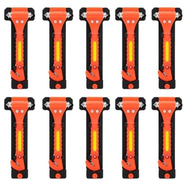 Imagem de Martelo de segurança para carro, conjunto de 10 ferramentas de fuga de emergência para automóvel, quebra-martelo de vidro e cortador de cinto de segurança, fuga 2 em 1 para resgate da família e ferramentas de fuga de emergência automática (fita reflexiva 10 peças)