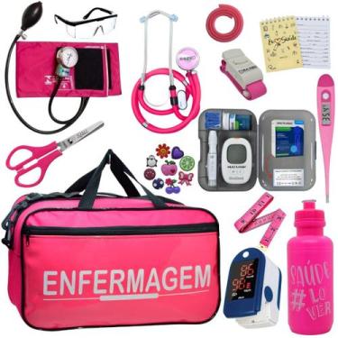 Imagem de Kit Enfermagem Completo Bolsa Estagio Aparelho Pressao Estetoscopio Es